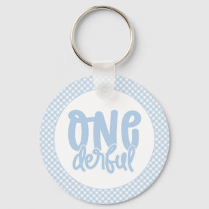 1st Birthday Party Cute Pastel Blue Onederful Key Ring