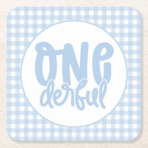 1st Birthday Party Cute Pastel Blue Onederful Square Paper Coaster