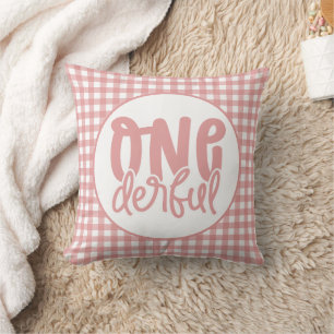 1st Birthday Party Cute Pastel Pink Onederful Cushion