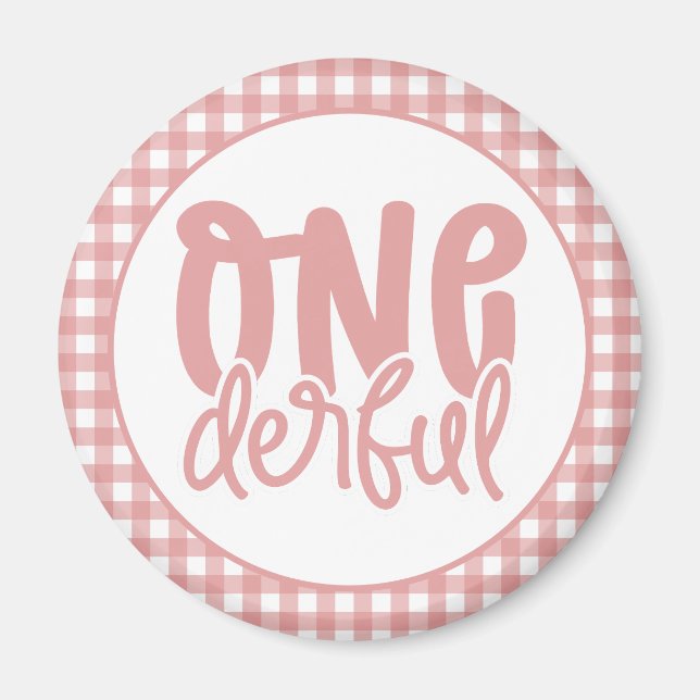 1st Birthday Party Cute Pastel Pink Onederful Magnet (Front)