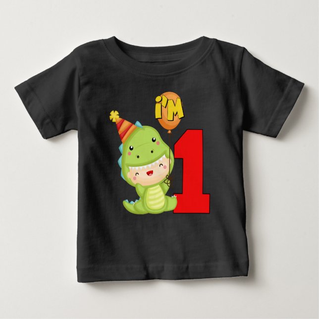 1st Birthday Party Dinosaur Baby T-Shirt (Front)