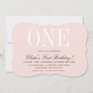 1st BIRTHDAY PARTY elegant baby pink girl ONE Invitation