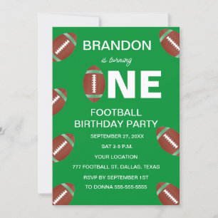 1st Birthday Party Football Green Boys Sports Invitation