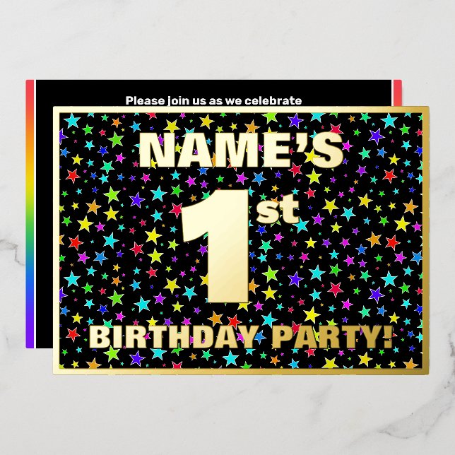 1st Birthday Party — Fun, Colorful Stars Pattern (Front/Back)