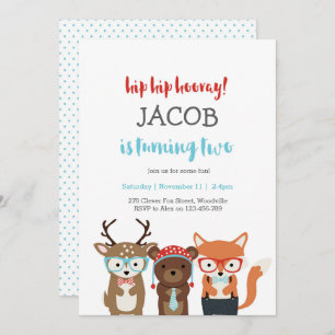 1st Birthday Party   Fun Woodland animals Invitation