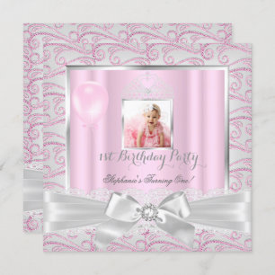 1st Birthday Party Girls Pink Diamonds Tiara Invitation