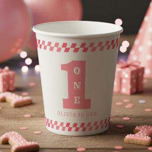 1st Birthday Party Girls Pink One Paper Cups
