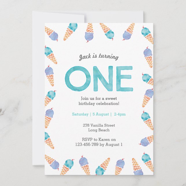1st Birthday Party | Ice cream invitation (Front)