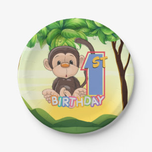 1st Birthday Party Monkey Paper Plate