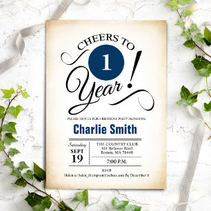 1st Birthday Party - Navy Blue Black White Invitation