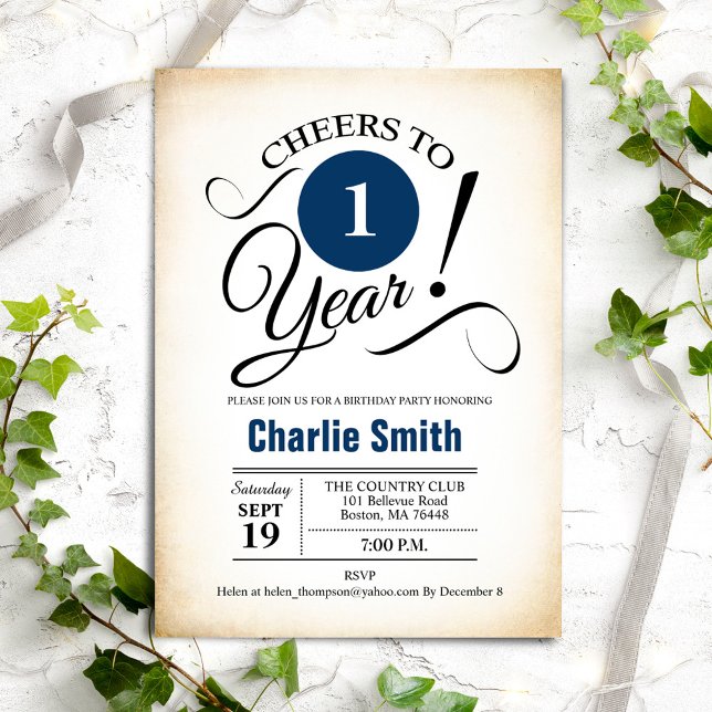 1st Birthday Party - Navy Blue Black White Invitation (Creator Uploaded)