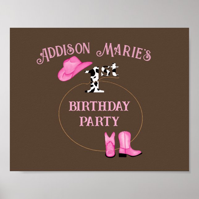 1st Birthday Party Rodeo Cowgirl Poster (Front)