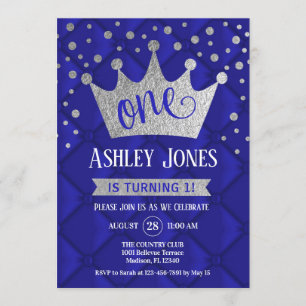 1st Birthday Party - Royal Blue Silver Invitation