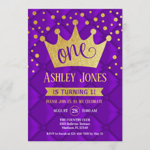 1st Birthday Party - Royal Purple Gold Invitation