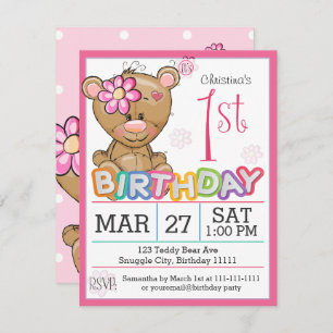 1st Birthday Party Teddy Bear Invitation