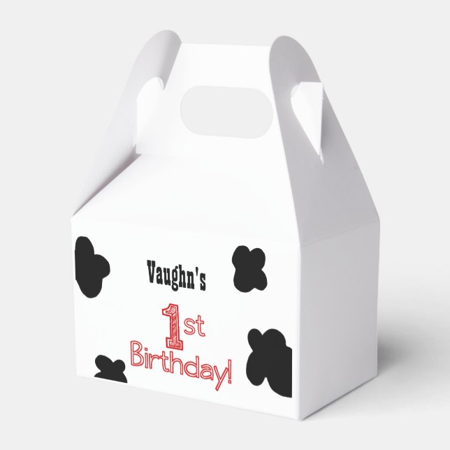 1st Birthday Party Treat Box  - Cow or Farm Theme (Back Side)