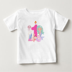 1st Birthday Pastel Mermaid & Sea Creatures Baby T-Shirt