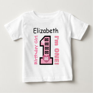 1st Birthday Pastel Pink One Year Custom Name V003 Baby T-Shirt