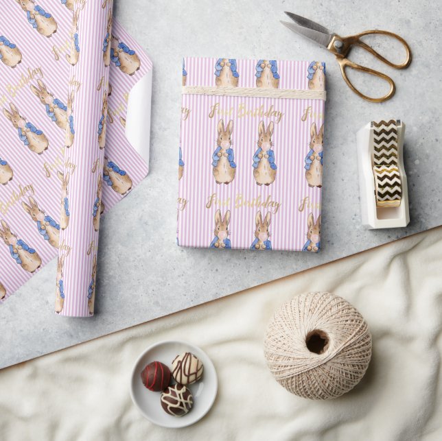 1st Birthday Peter the Rabbit Pink Bubble gum  Wrapping Paper (Crafts)