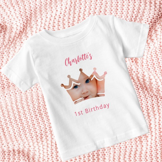 1st birthday photo crown princess baby T-Shirt (Creator Uploaded)