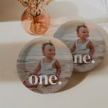 1st Birthday Photo - one Paper Plate<br><div class="desc">A modern 1st Birthday Birthday design with space to add your own photo and with the word 'one.' over the top. You can change the word to anything else if you prefer!</div>