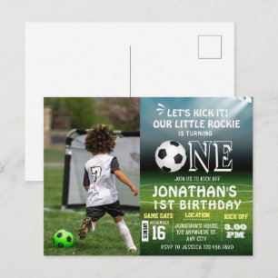 1st Birthday Photo Sports Kids Soccer Party Postcard