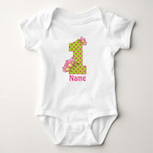1st Birthday Pink and Green Butterfly Personalised Baby Bodysuit