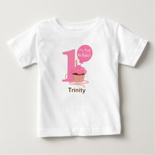 1st Birthday Pink Cupcake Baby T-Shirt