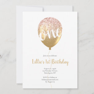 1st Birthday Pink Gold Glitter Invitation