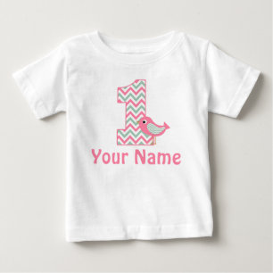 1st Birthday Pink Green Bird Personalised T-shirt