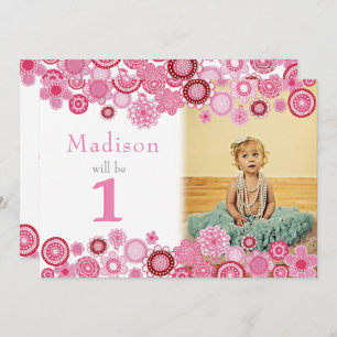 1st Birthday Pink Party Invitation Photo Card