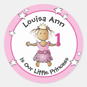 1st Birthday Pink Princess Cartoon Ethnic Girl Classic Round Sticker