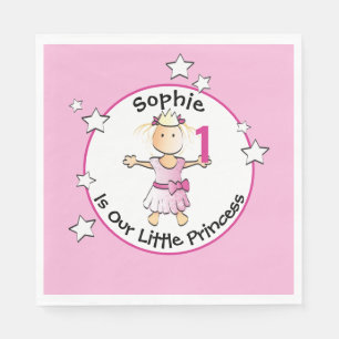 1st Birthday Pink Princess Cartoon Personalised  Napkin