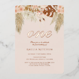 1st Birthday Pink Rose Gold Foil Invitation