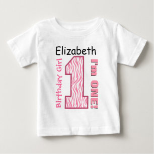 1st Birthday Pink Zebra One Year Custom Name V003 Baby T-Shirt