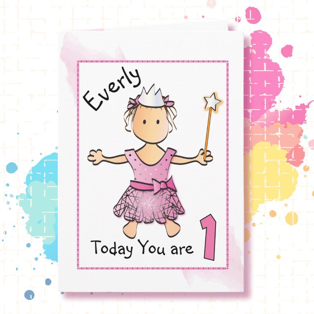 1st Birthday Princess Cartoon Pink Cute Sweet Card (Creator Uploaded)