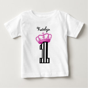 1st Birthday Princess Crown Stripes One Year Old 1 Baby T-Shirt
