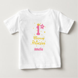 1st Birthday Princess Pink Gold Yellow Tiara Baby T-Shirt
