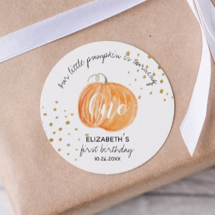 1st Birthday Pumpkin Gold Classic Round Sticker