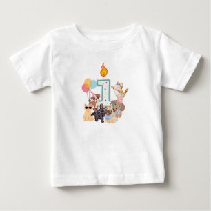 1st Birthday Puppies & Kittens Boys or Girls Baby T-Shirt