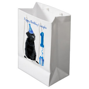 1st Birthday Puppy Theme- Blue Boy Cute Dog Pawty Medium Gift Bag