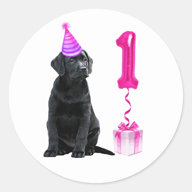 1st Birthday Puppy Theme- Cute Dog Pink Girl Pawty Classic Round Sticker (Front)