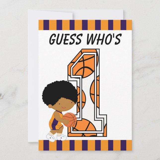 1st Birthday Purple & Orange Basketball Player Invitation (Front)