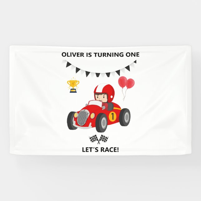 1st Birthday Race Car Banner Editable (Horizontal)