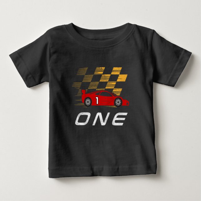 1st Birthday Race Car Funny One Year Old Boy  Baby T-Shirt (Front)