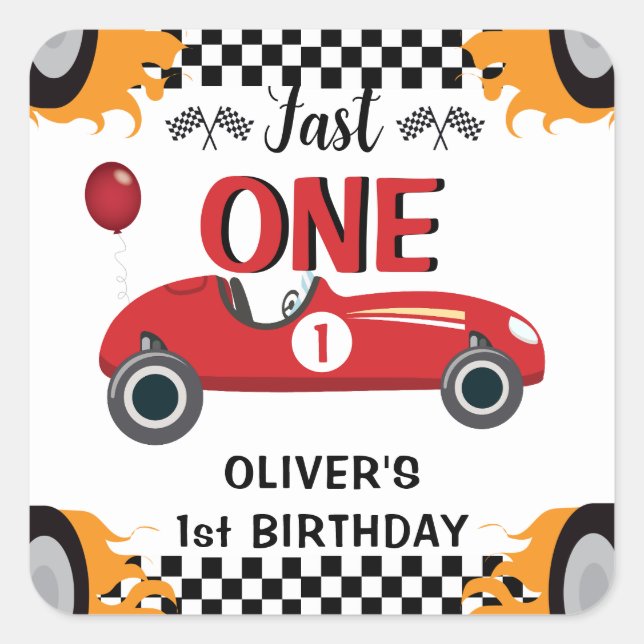 1st Birthday Racing Car Favour Sticker (Front)
