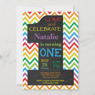 1st Birthday Rainbow Chalkboard Invitation