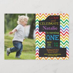 1st Birthday Rainbow Chalkboard Photo Invitation