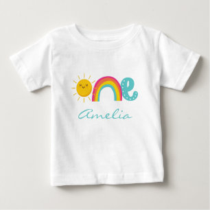 1st Birthday Rainbow Sun White Personalised Baby T-Shirt