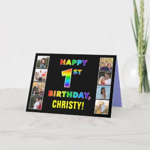 1st Birthday: Rainbow Text, Custom Photos & Name Card